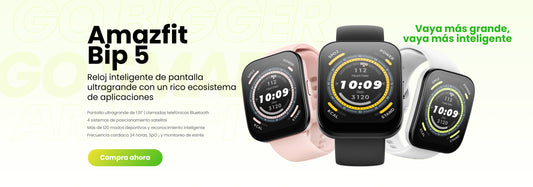 EL NUEVO AMAZFIT BIP 5 ES MÁS GRANDE Y MÁS INTELIGENTE. CON UNA PANTALLA EXTRAGRANDE, MÁS DE 70 APLICACIONES, JUEGOS DESCARGABLES Y MUCHO MÁS.